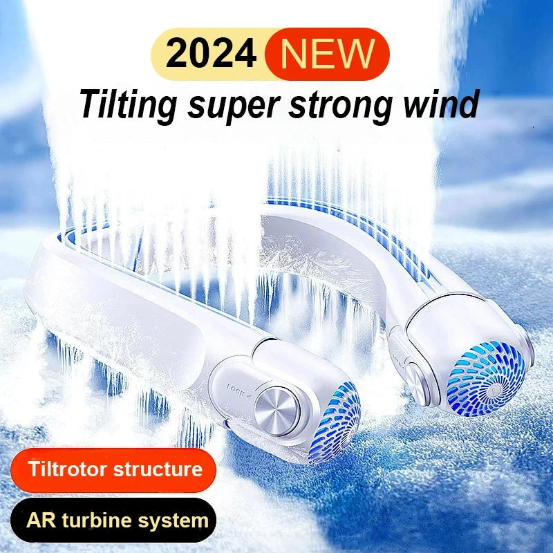 Portable Neck Mounted Fan, USB Charging, Adjustable Bladeless Turbine Neckband Fan without Blades, Suitable for Outdoor Use